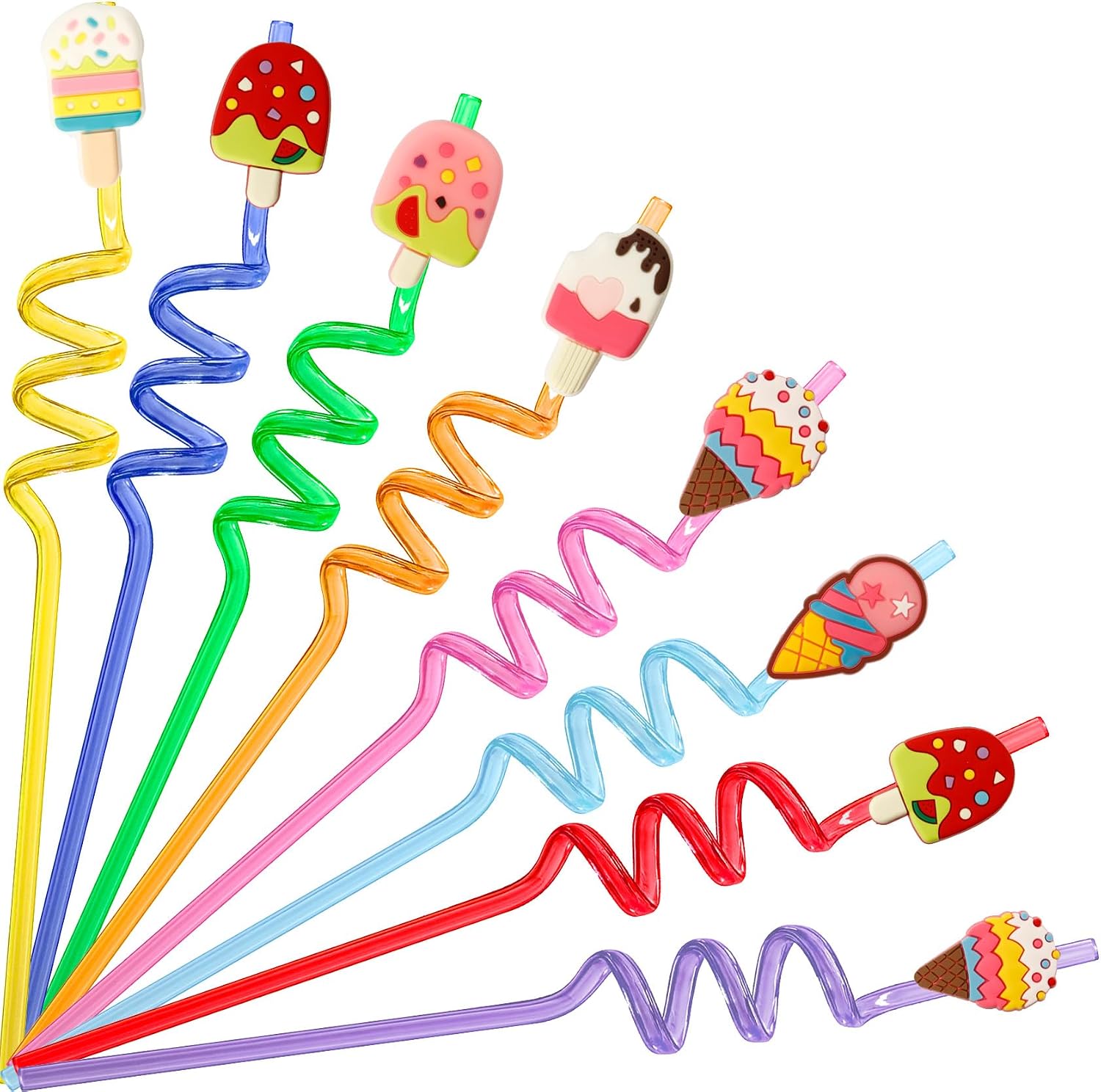 8Pcs Ice Cream Plastic Straw for Tumblers Fun Straws,Colorful Sweet Party Drinking Reusable Straws for Birthday Decorations,Party Favors and Goodie Bag Stuffers
