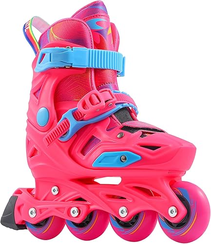 OLYMROLLA Adjustable Size Inline Skates for Boys Girls Youth Beginner Outdoor Roller Blades PP Hard Shell Fun in-line Skating w Elastic 82A PU