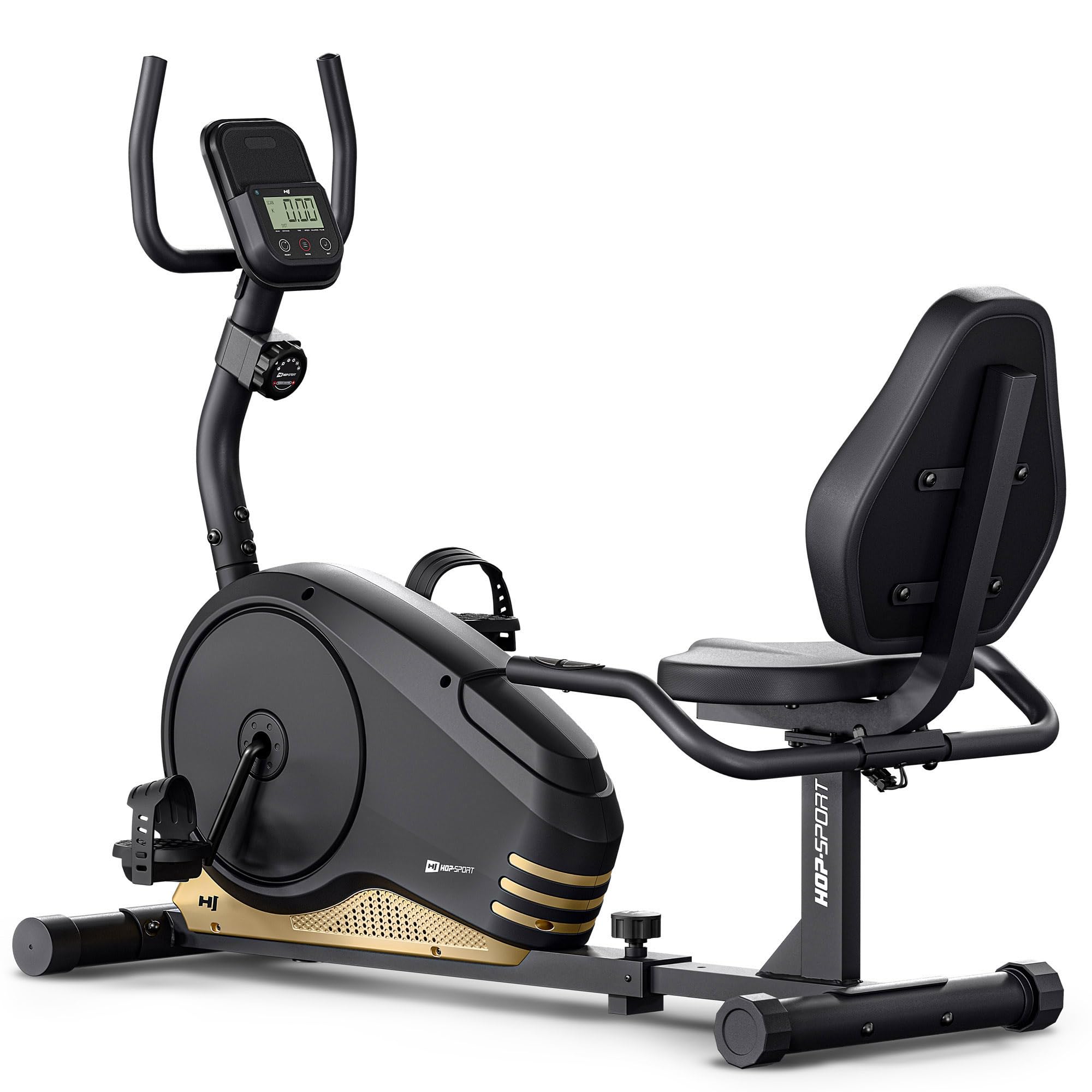 Hop-Sport Root Liegeergometer - Liegeheimtrainer mit Handpulssensoren, 9,5 kg Schwungmasse, 8 Widerstandsstufen - Sitzergometer max. Benutzergewicht 120 kg