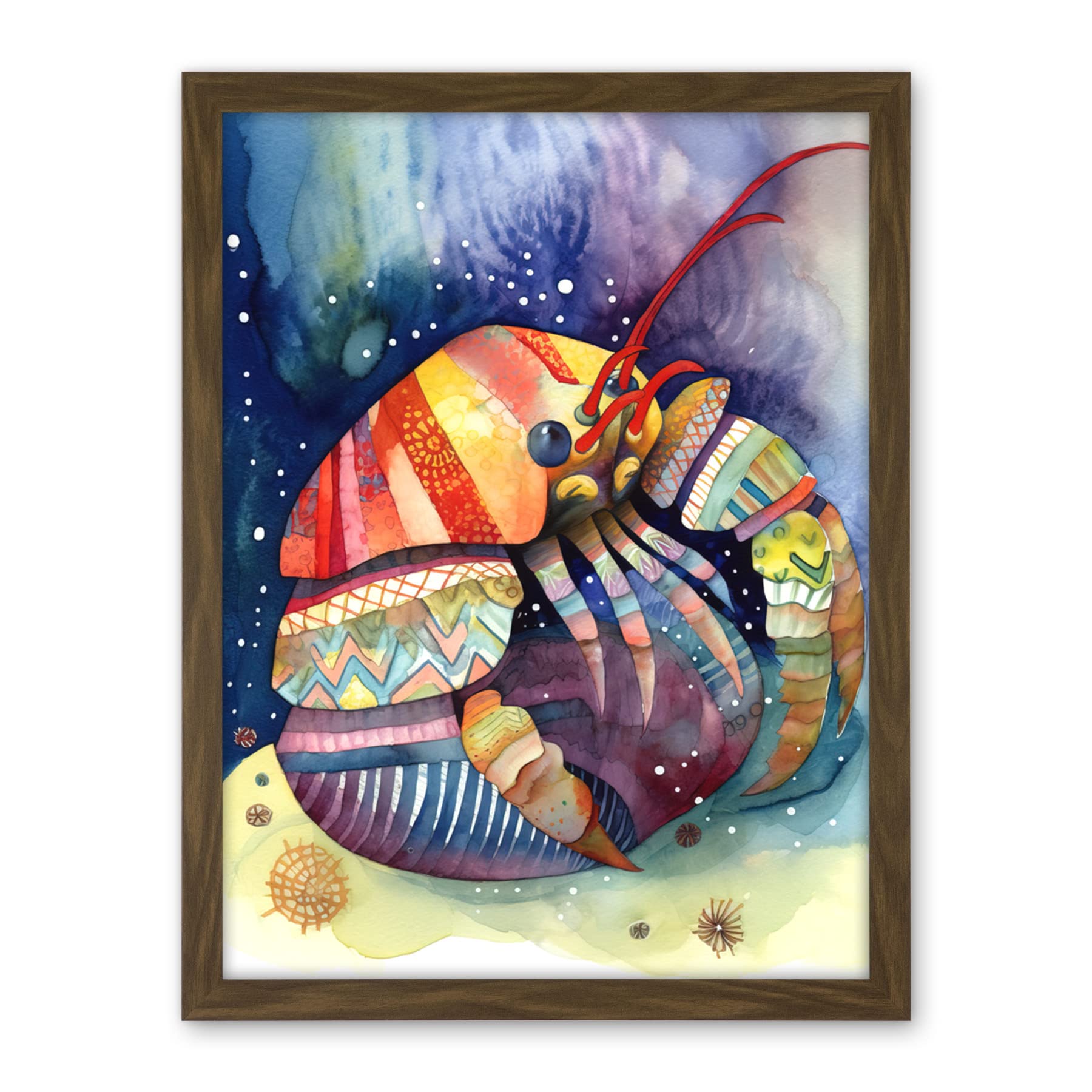 Artery8 Hermit Crab Folk Art Watercolour Painting Artwork Framed Wall Art Print 18X24 Inch