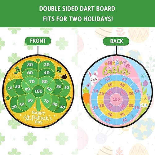 Miniatura 2 de Percozzi Juego de mesa grande de dardos para el Día de San Patricio para niños con bolas adhesivas, huevos de trébol, decoración de fiesta temática