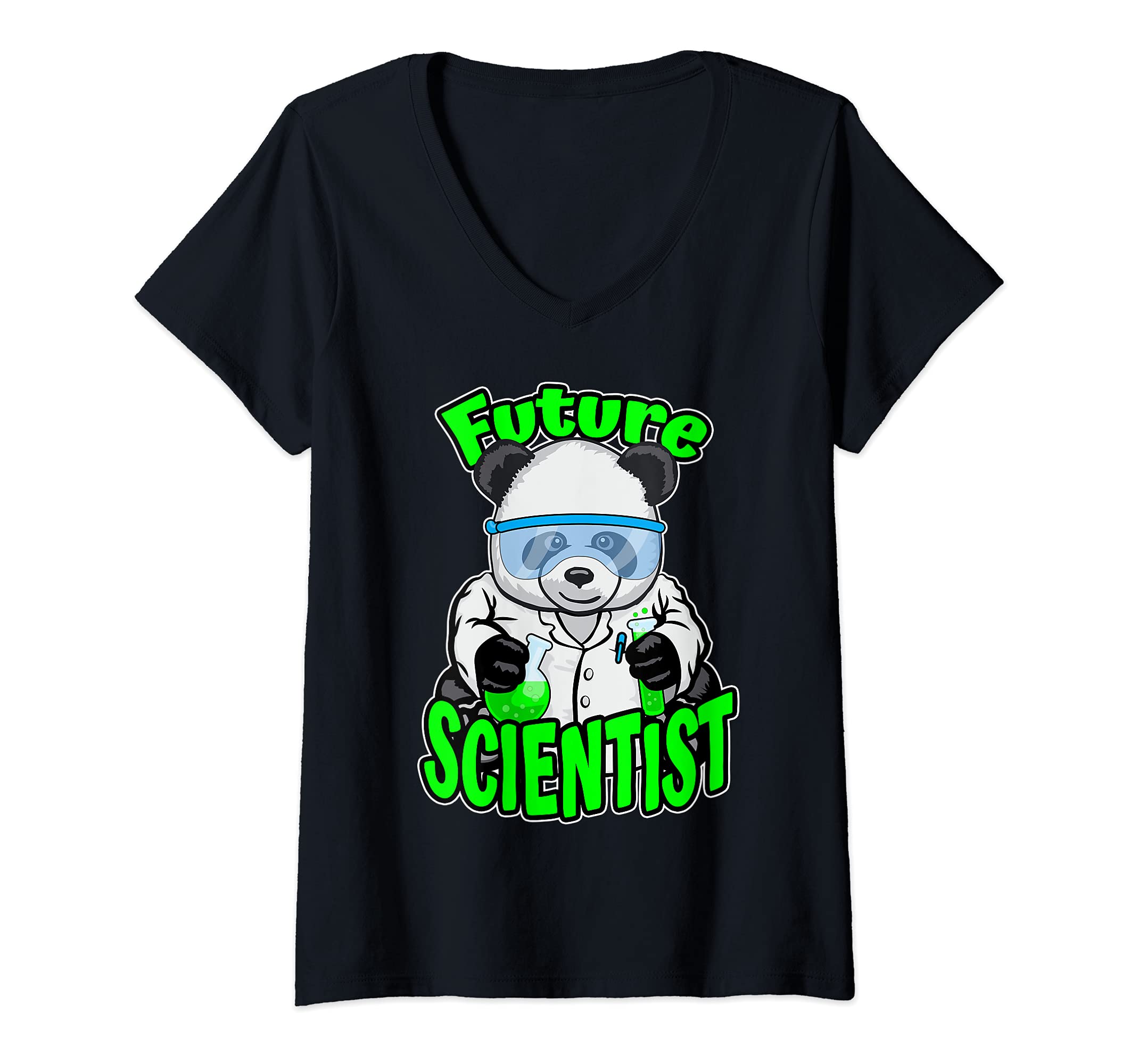Womens Future Scientist Cute Panda Bear STEM Science Geek V-Neck T-Shirt
