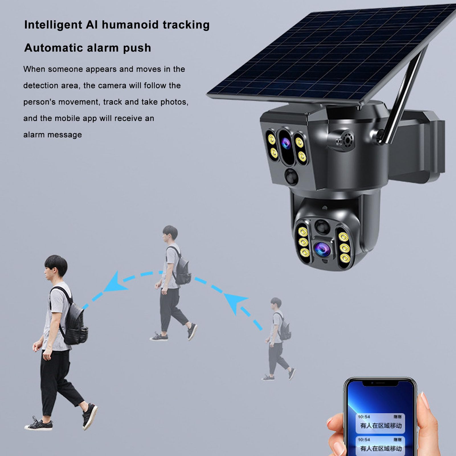 Cuifati 4K 8MP Solar Security Camera, 4G Podwójny Obiektyw Domowy Aparat, Kamera Zasilana Słonerem z pełną kolorą noktowizją, dwukierunkową Interkomem Głosowym, śledzenie Humanoidalne