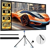 Vista 1 de Projector Screen with Stand 80 inch Indoor Outdoor Projector Screen 16:9, 4K HD PVC Projector Screen with 1.5 Gain, projector screen for Backyard