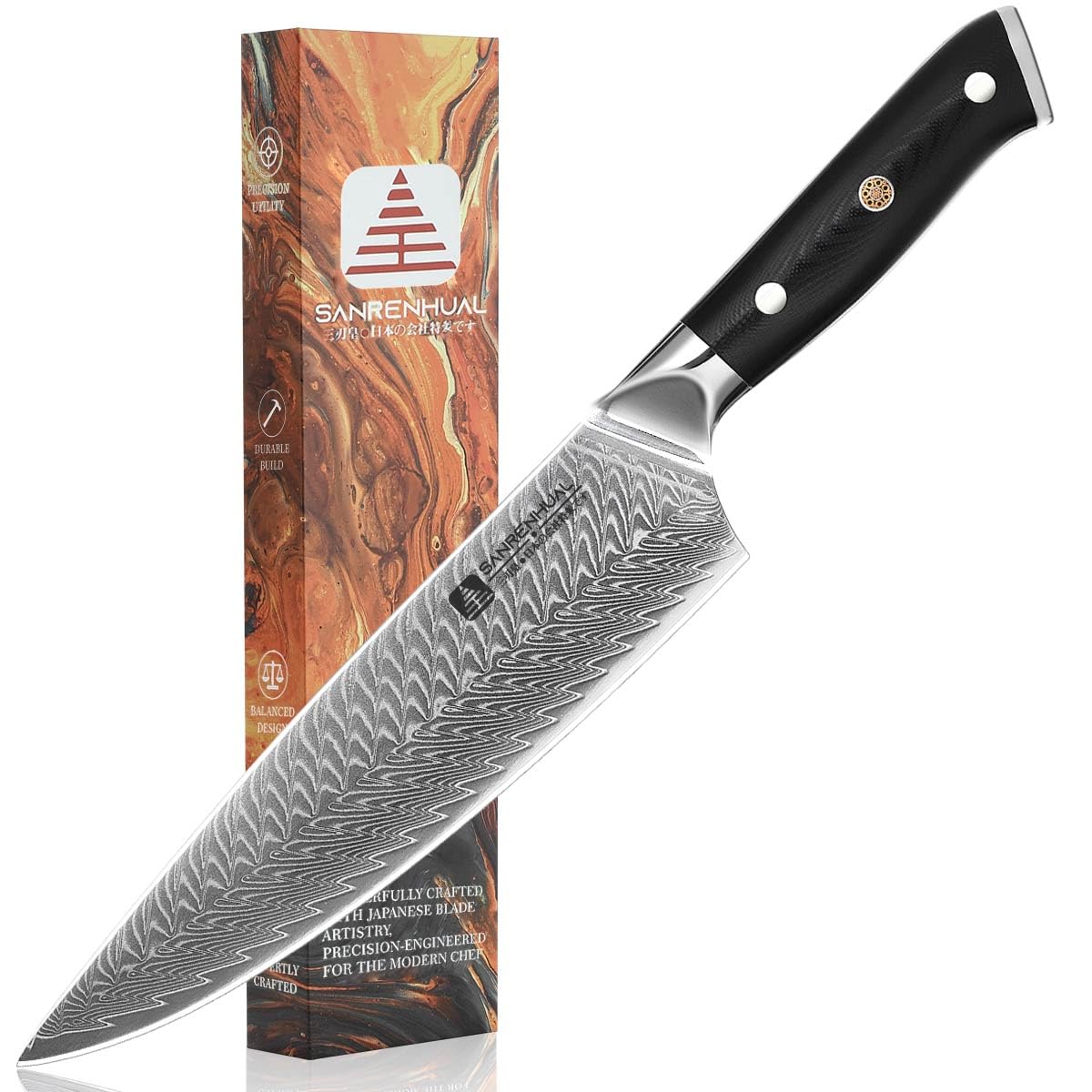 Coltello da chef Damasco da 20cm, coltello da cucina in acciaio ad alto tenore di carbonio a 67 strati, coltelli da chef giapponesi ultra affilati, coltello da chef da cucina professionale