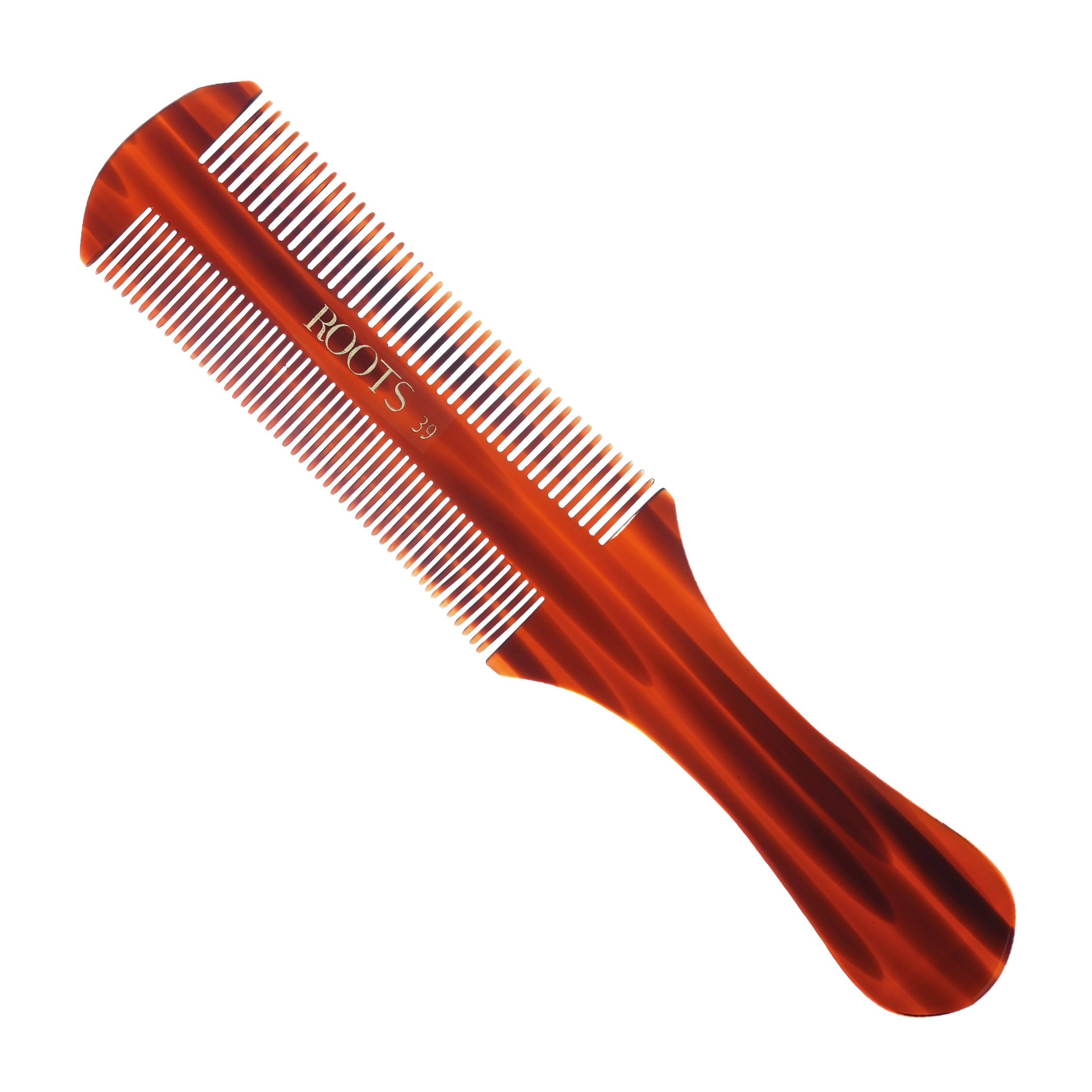 Roots Classic Comb with Handle | Fine Teeth for Precise Styling | Smooth Round Tips Prevent Hair & Scalp Damage | Reduces Static & Frizz | for Men & Women | Model No. 39 Brown