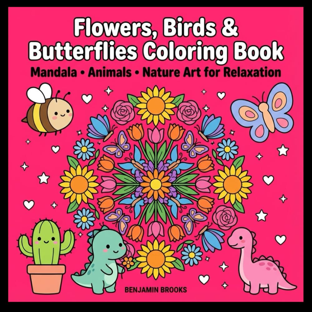 Flowers, Birds & butterflies coloring book