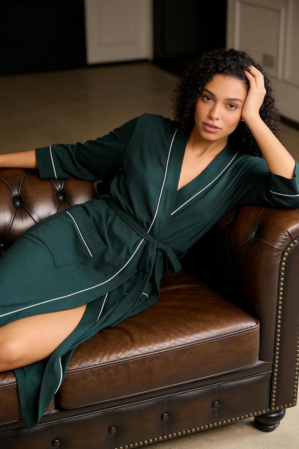 HEARTNICE Womens Cotton Robe, Soft Kimono Spa Knit Long Bathrobe Lightweight Loungewear - Image 2