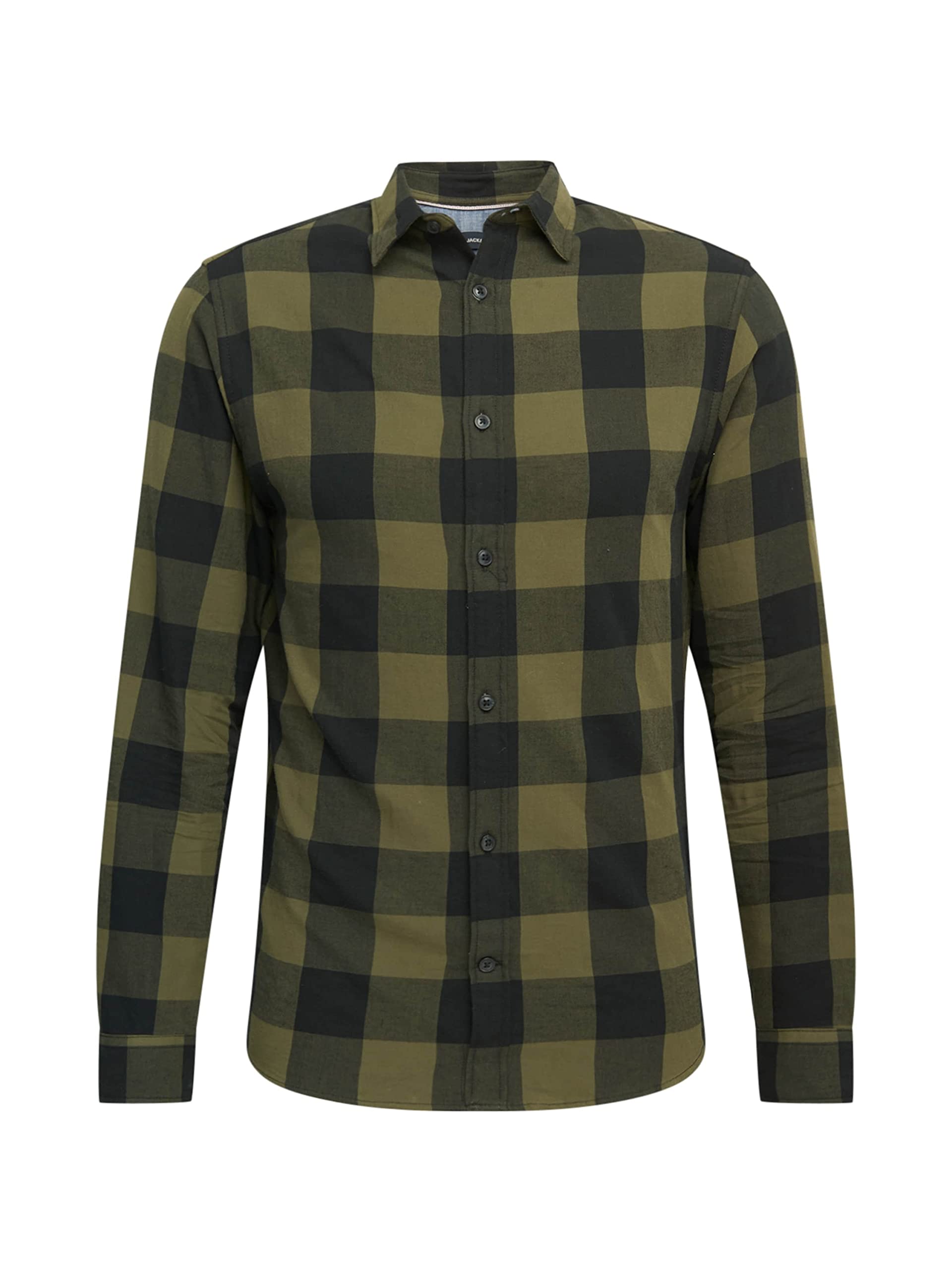 JACK & JONES Men's Jjegingham Twill Shirt L/S NOOS 12181602, Black/Olive Green, XL