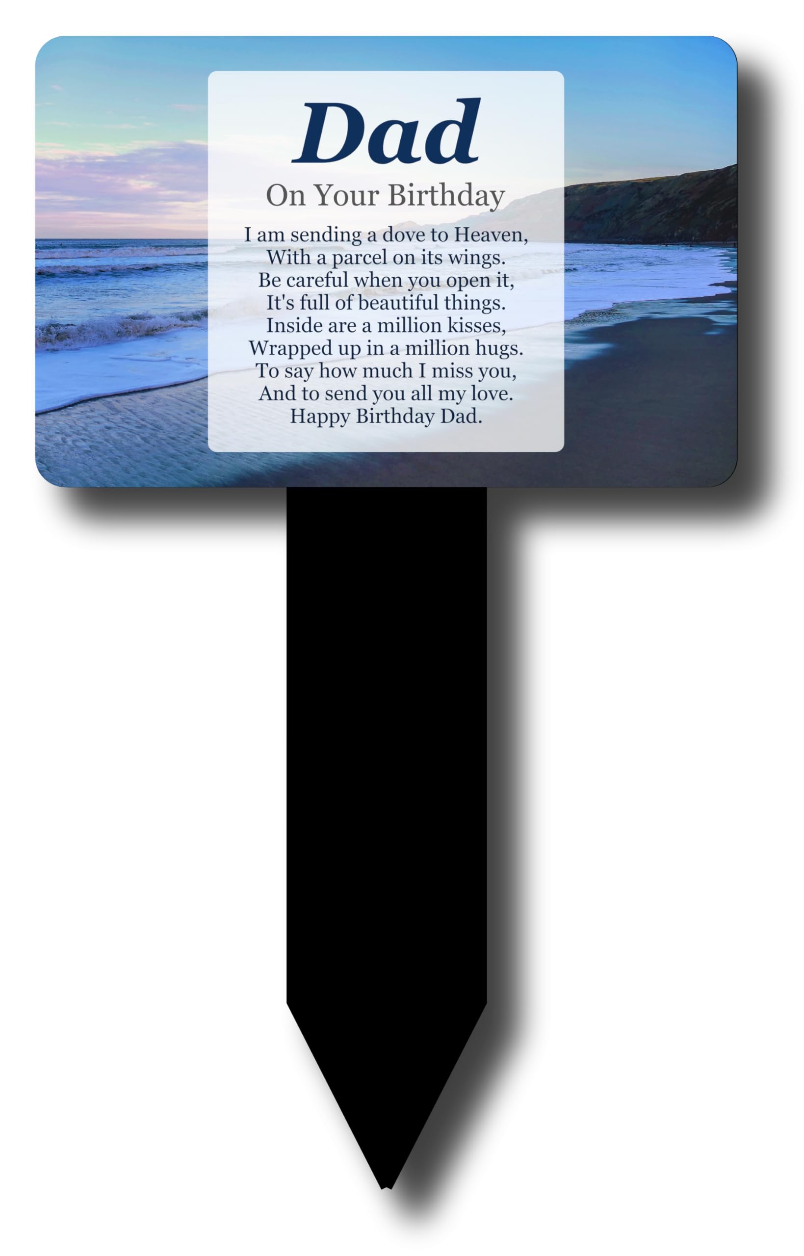 Origindesigned White, Light Grey, Clear New 'Dad On Your Birthday' Memorial - Sublimated Aluminium Memorial Plaque, Mounted Onto An Acrylic Stake, For Outdoor Use