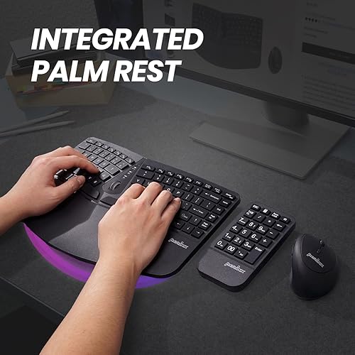 Miniatura 5 de Perixx PERIDUO-606A, teclado ergonómico compacto inalámbrico 3 en 1 con mouse vertical y teclado numérico, reposamanos ajustable, rueda inclinable,
