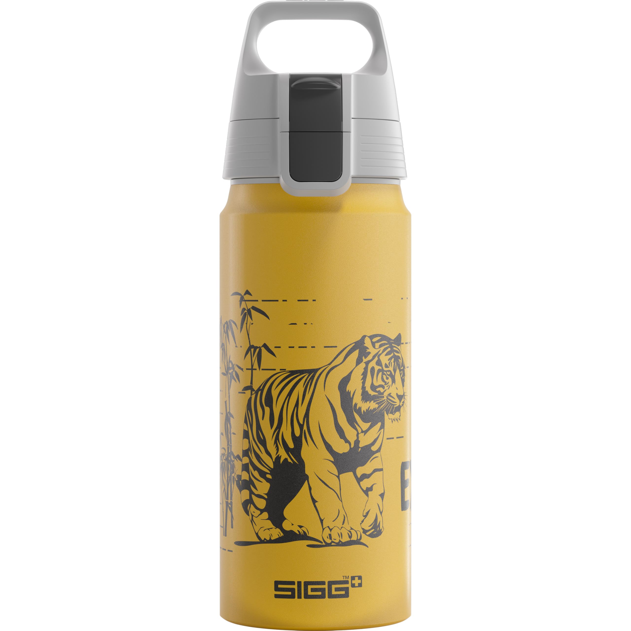 Sigg - Alu Trinkflasche Kinder - WMB ONE Brave Tiger - Für Kohlensäurehaltige Getränke Geeignet - Auslaufsicher - Federleicht - BPA-frei - Klimaneutral Zertifiziert - Sport & Schule - Gelb - 0,6L