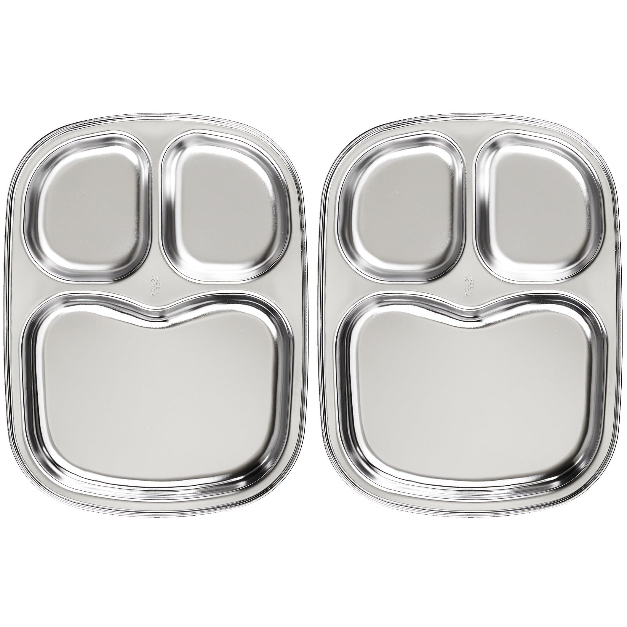 Korean Stainless Steel Divided Plates for Toddlers, Kids, Babies, Premium 304, Electro-Polished, No Black Residue, BPA-Free, 3-Compartment Plate, Food Tray for Camping, Balanced Meals, Set of 2