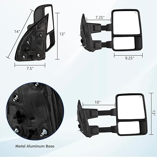 Miniatura 8 de Espejos de remolque izquierdo derecho del conductor del pasajero retrovisor lateral de repuesto para Ford F250 F350 F450 F550 Super Duty 2001-2005