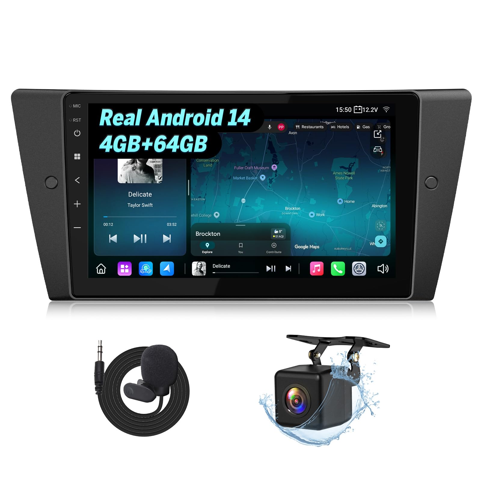 Eonon Radio de 9 Pulgadas para BMW 3 E90 E91 E92 E93 (2005-2013) E90X7A | Android 14, 4+64 GB, GPS, CarPlay, Android Auto, Bluetooth, USB, DSP, cámara de respaldo, compatible con OBDII DAB
