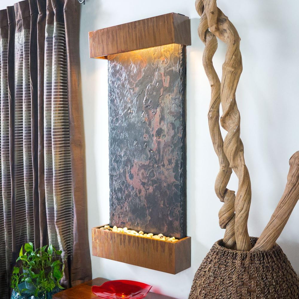 Nojoqui Falls Lightweight Large Wall Fountain w Indian Raja Slate (Patina Copper