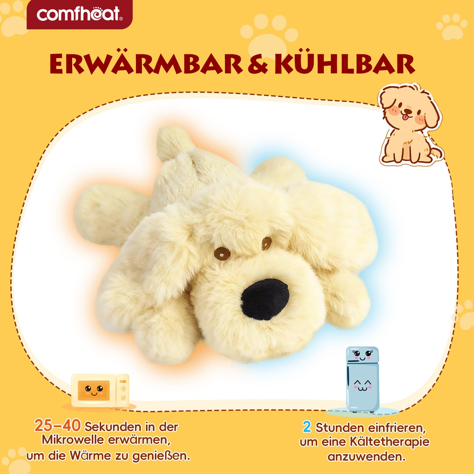 Mikrowellen-Wärmekissen Plüschhund Golden Retriever | Waschbarer Wärmebeutel, lindert Krämpfe, Bauchschmerzen und Anspannung, kindersicheres Kuscheltier für Geschenkzwecke