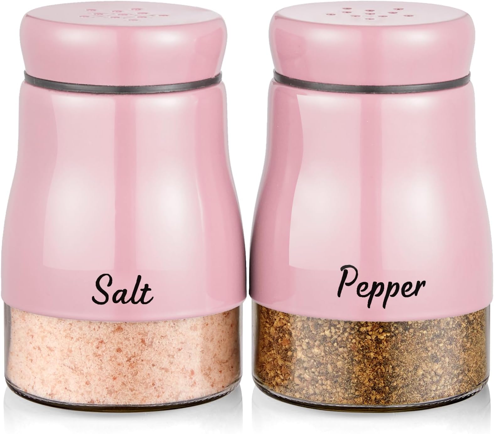 Pink Salt and Pepper Shakers Set, Bivvclaz 5 oz Salt and Pepper Dispenser with Glass Bottom, Cute Salt and Pepper Shakers for Pink Kitchen Decor and Accessories, Easy Filling