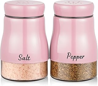 Pink Salt and Pepper Shakers Set, Bivvclaz 5 oz Salt and Pepper Dispenser with Glass Bottom, Cute Salt and Pepper Shakers for Pink Kitchen Decor and Accessories, Easy Filling
