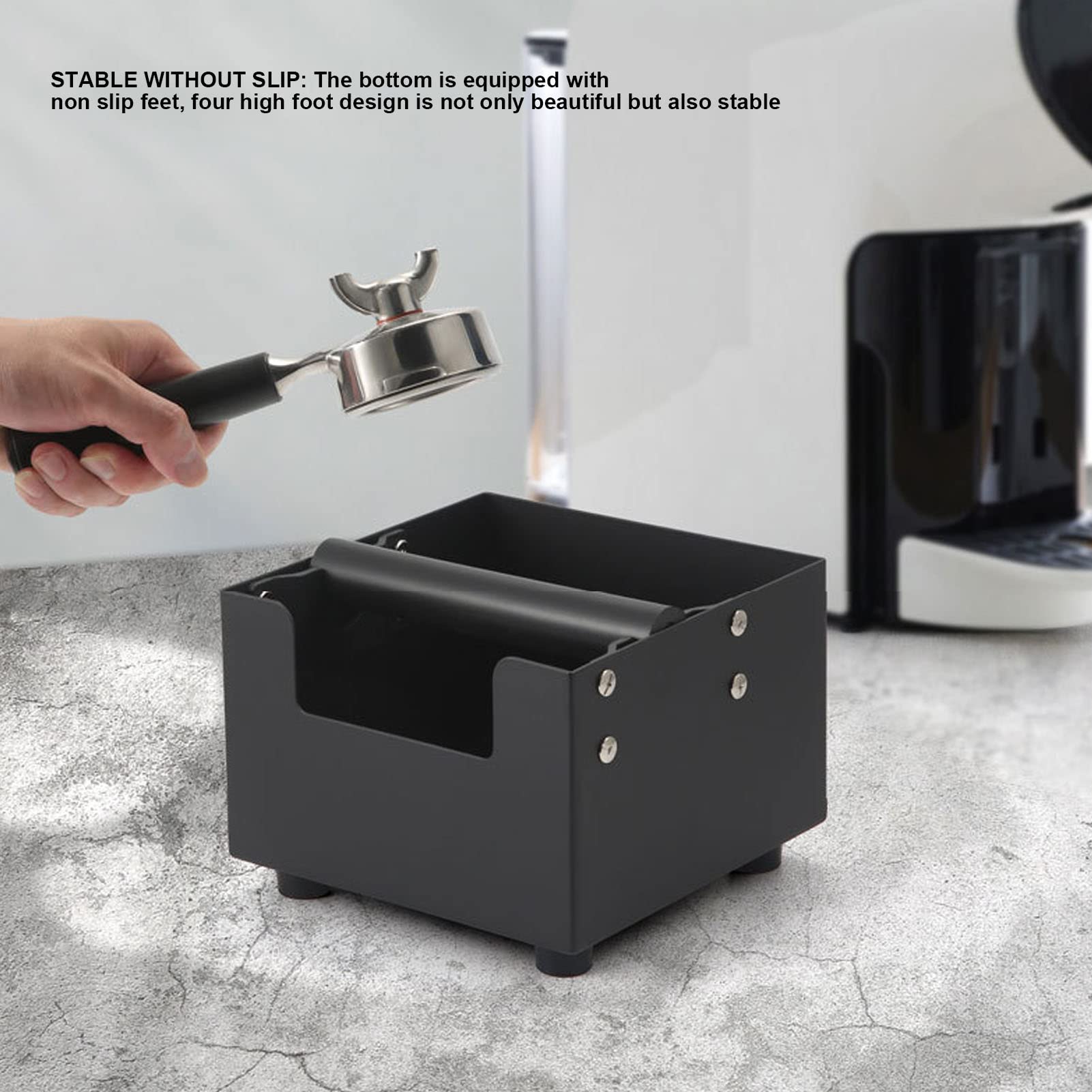 Tyenaza Coffee Knock Box, Espresso Ground Waste Bin Container Seau à déchets de Bureau en Acier Inoxydable Knocking Residue Box pour Machine à café