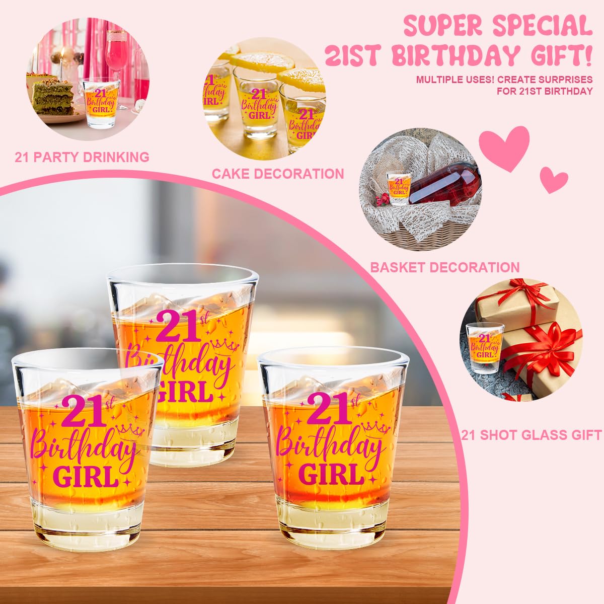 21st Birthday Gifts for Her, Happy Birthday Gift Women, Gift for 21 Year Old Girls, 2005 Happy 21st Birthday Shot Glass, Twenty One Birthday Shot Glass, 21 Birthday Decorations for Women Girls