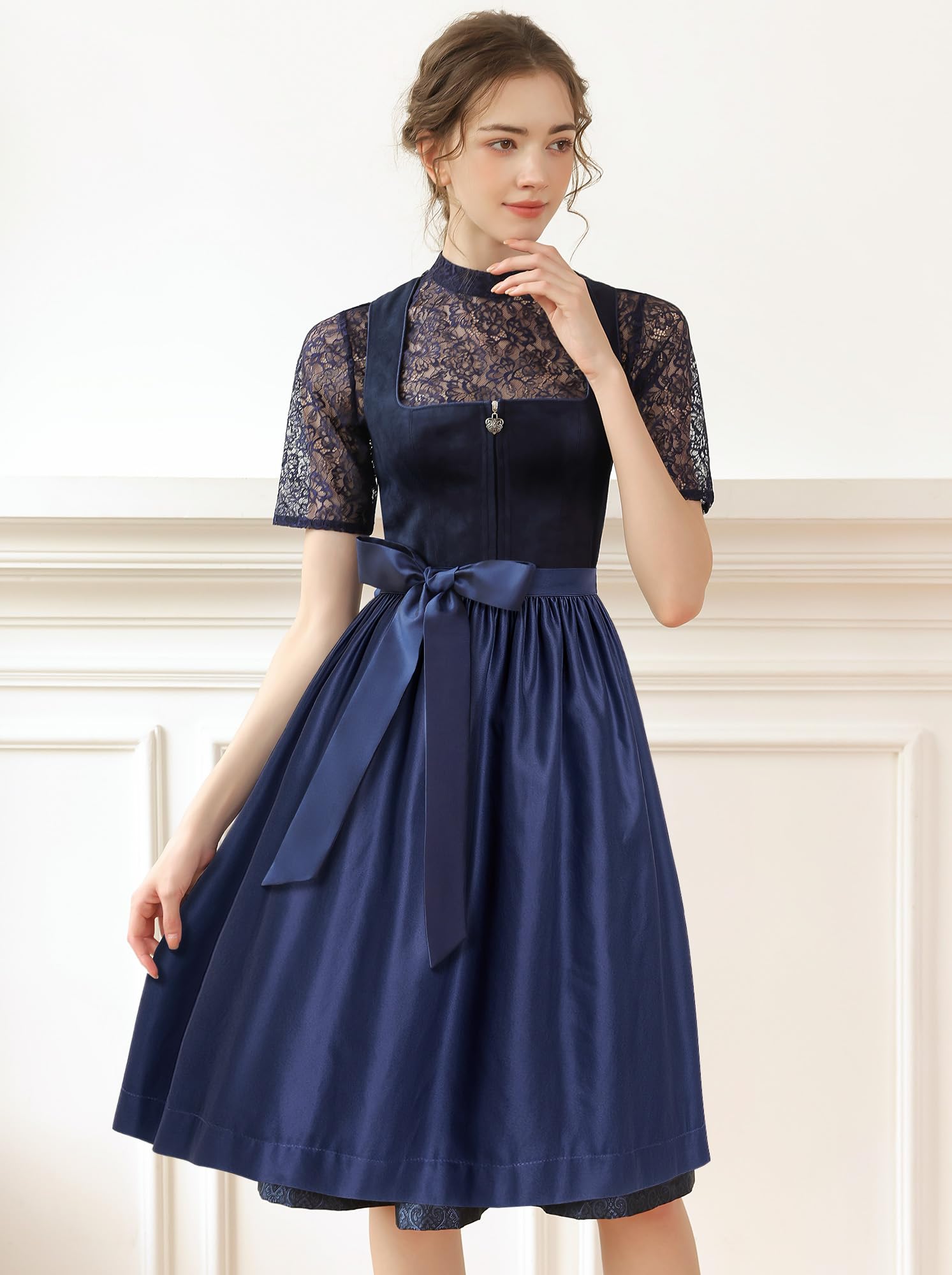 EIISSION Dirndl Damski Oktoberfest Kostium Oktoberfest Kostium Kostium Damski Zielony Tradycyjna Sukienka midi Trachten Sukienka 3 Pieces Sukienka Bluzka Fartuch