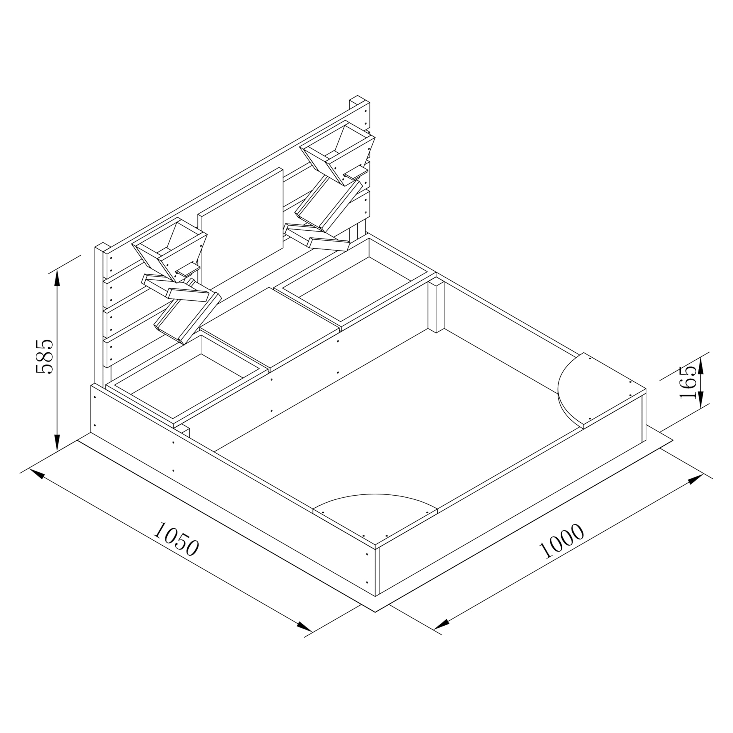 AXI Cato Sandkasten aus Holz mit Behältern für z.B Wasser, Stauraum, Kreidetafel & Spielwand - Beige und Braun | Sandkasten inklusive Trichter | Mit Plane & Bodentuch | 105x100x58,5 cm