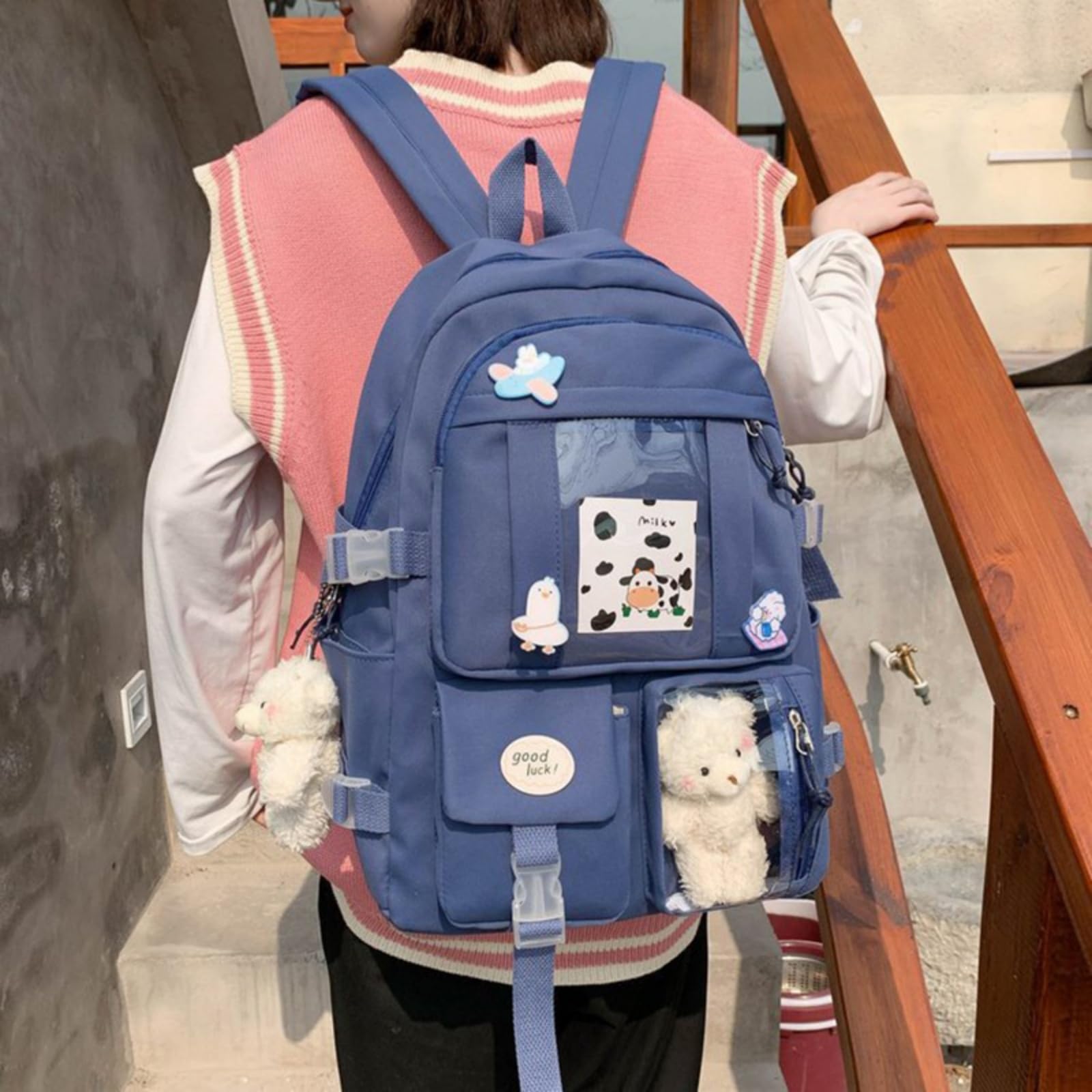 Mochila escolar Zaino Kawaii Multi-Pocket per Ragazze, di Grande capacità con Finestra Gli Studi Scolastici E Le Escursioni Giornaliere