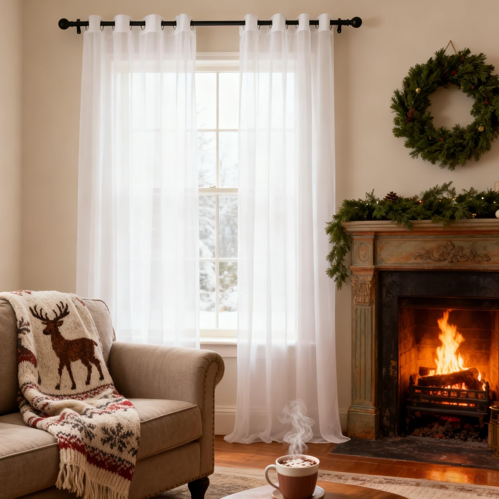 Cortinas visillos sin arrugas de gasa moderna lavable blanca para salón y cocina