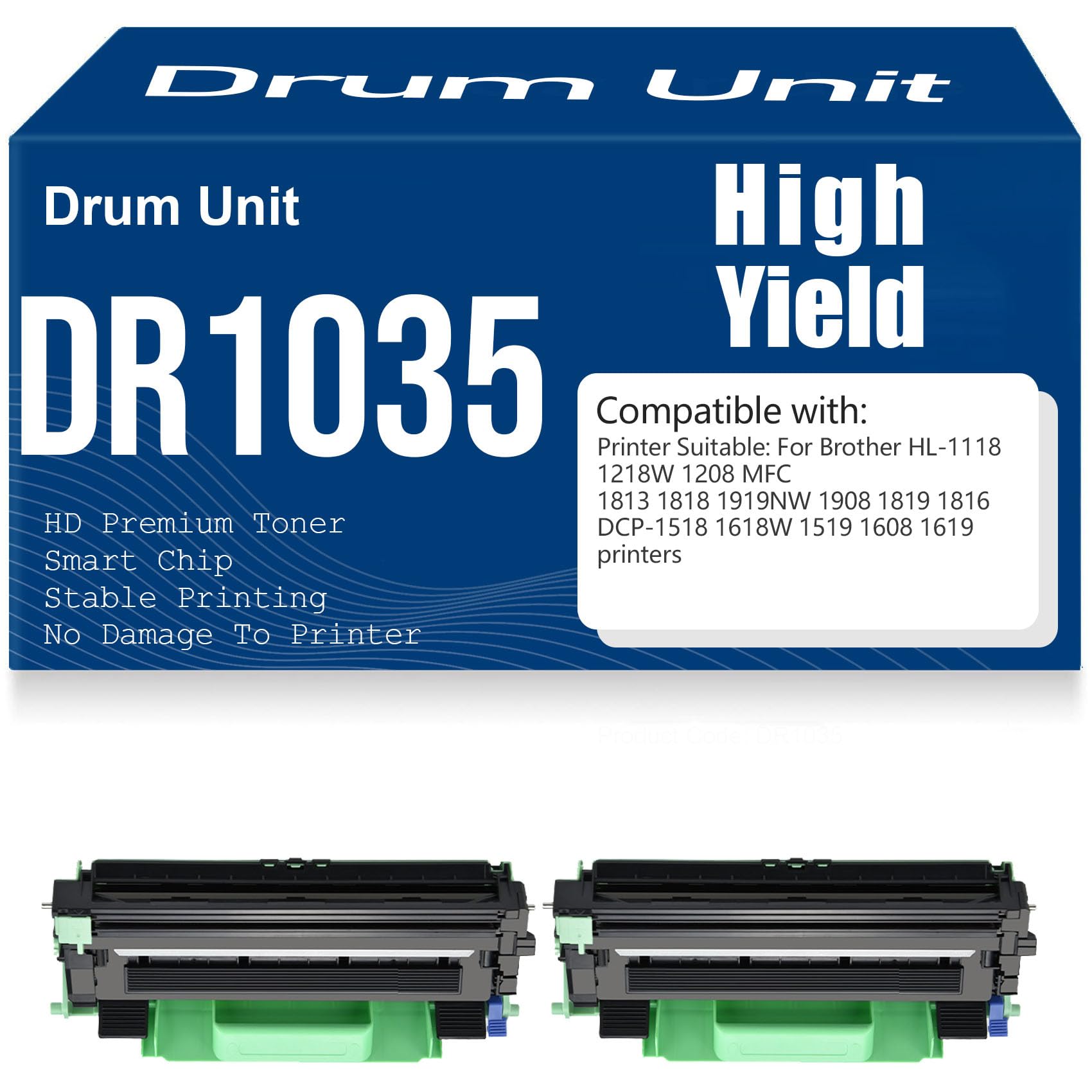 Unità tamburo compatibile DR1035 per Brother HL-1118 1218W 1208 MFC 1813 1818 1919NW 1908 1819 1816 DCP-1518 1618W 1519 1608 1619 Stampanti,2PC-Black