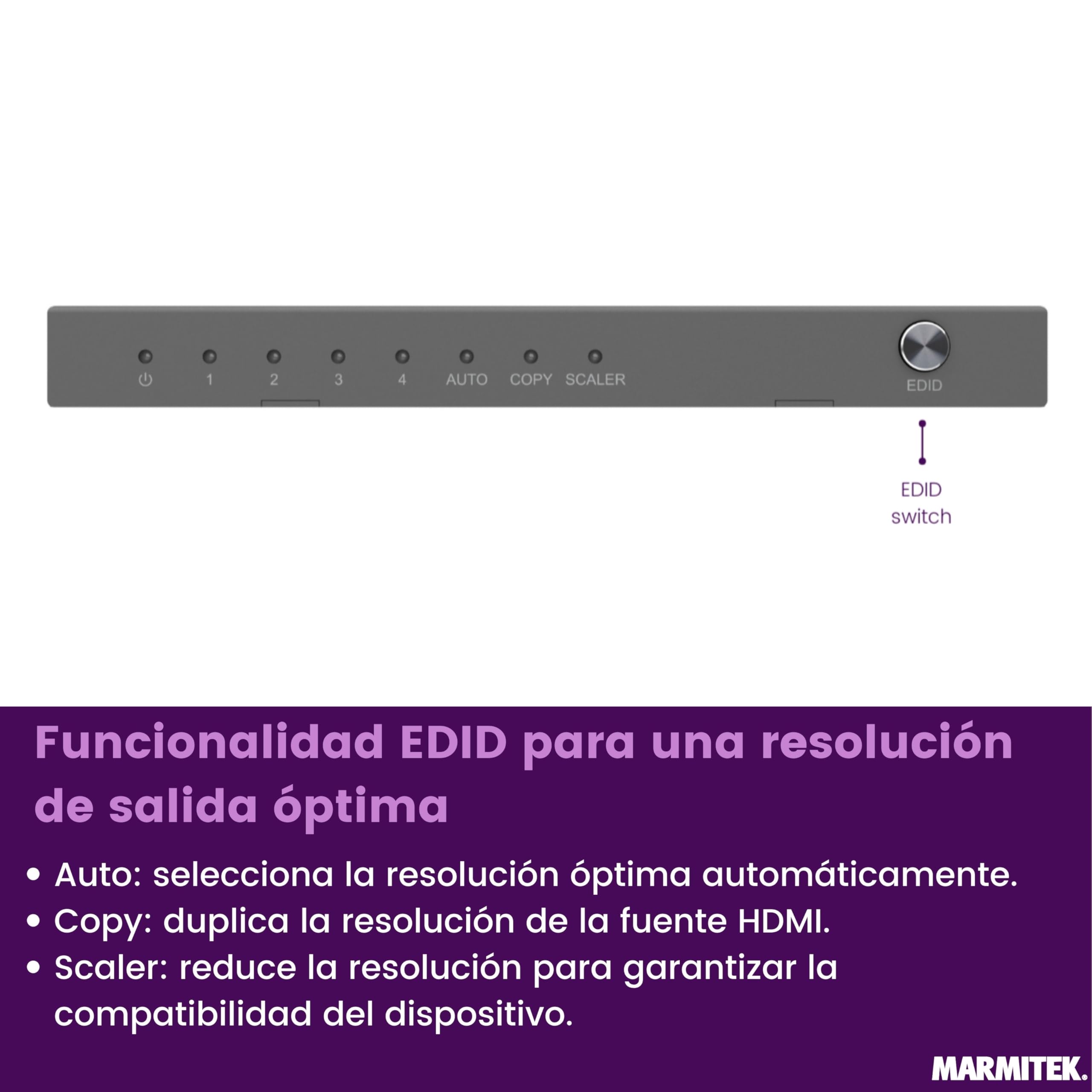 Splitter HDMI 4K 60Hz - Marmitek Split 614 Pro - 1 Entrada 4 Salidas - Compatible HDCP 2.2 - HDR10 - Duplicador HDMI Ultra HD - Repartidor Switch 1x4