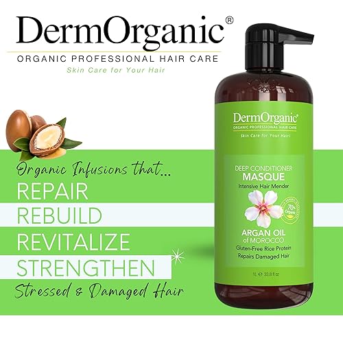Miniatura 2 de DermOrganic Mascarilla reparadora de cabello - Reconstructor de acondicionador profundo reconstruye naturalmente el cabello dañado, 33.8 onzas