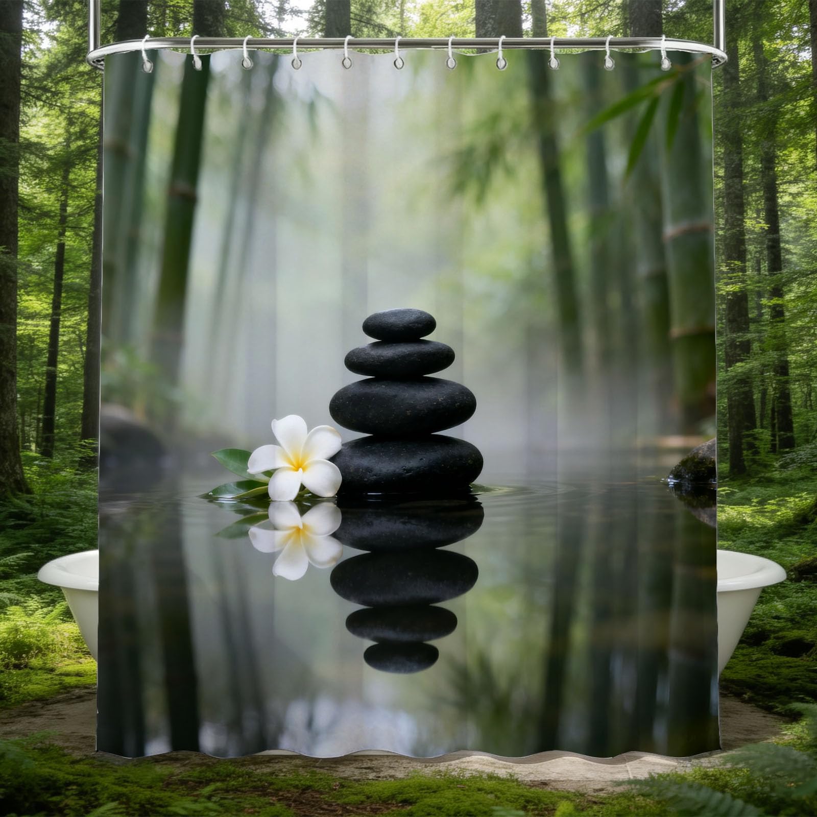Hongduo 3D Orchid Zen Shower Curtain for Stalls Bathtubs Simple Bathroom Decor Shower Curtain Set Polyester Fabric Waterproof 120x180cm/48X71 Inch with Hooks