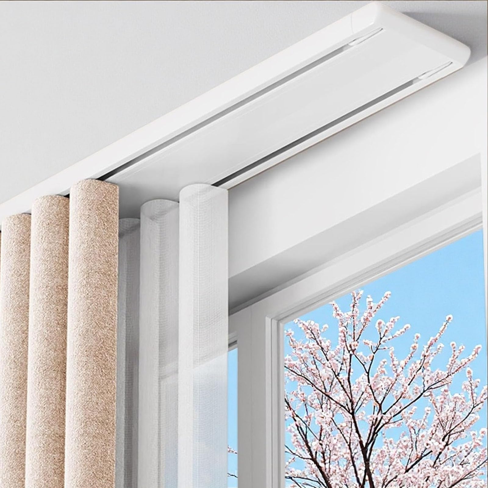 Double Row Ceiling Curtain Track, Modern Sliding Curtains Tracks Mount Top Mount Slide Curtain Rail for Studio Apartment Hospital Shared Bedroom White Grey(White,2.5m(8.2ft))