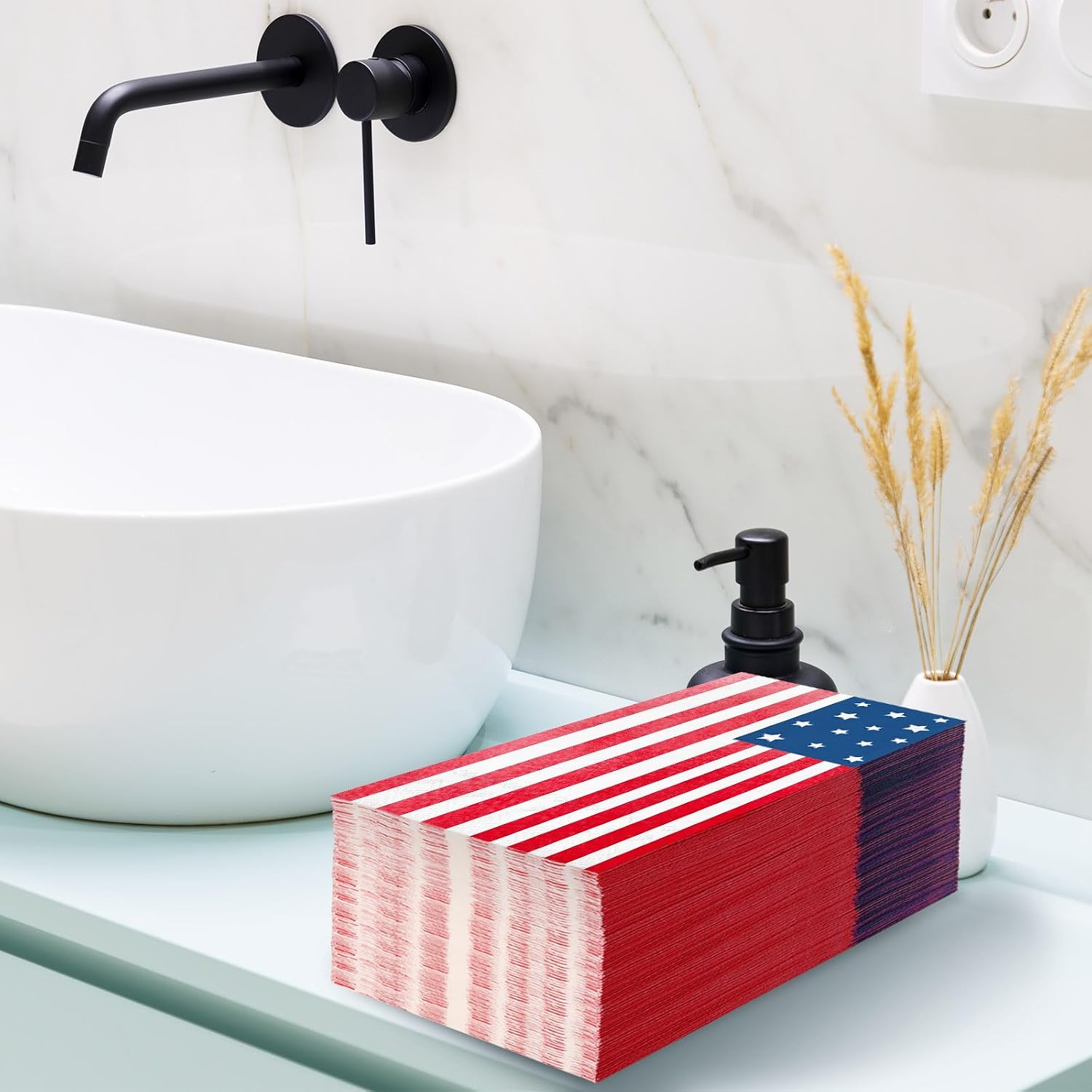 Whaline 100Pcs Patriotic Guest Paper Napkins American Flag 3 Ply Disposable Napkins Red White Blue 4th of July Dinner Hand Napkin Towel for Independence Day Party 250th Anniversary Table Decor