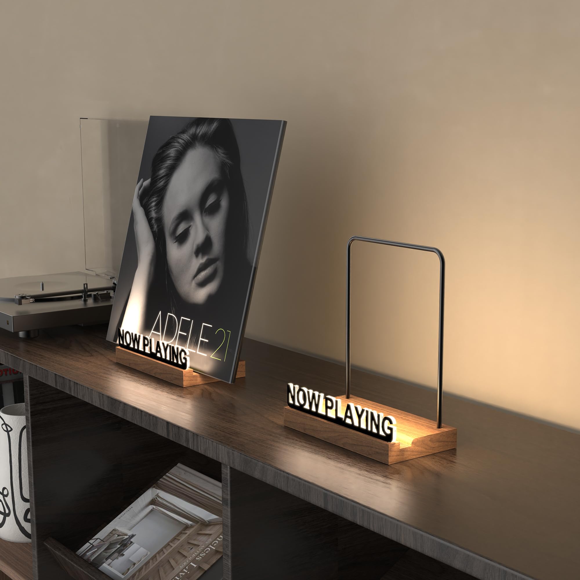 KORRTFID Now Playing - Supporto per dischi in vinile, luce bianca calda, con lettere in acrilico a prova di impronte digitali