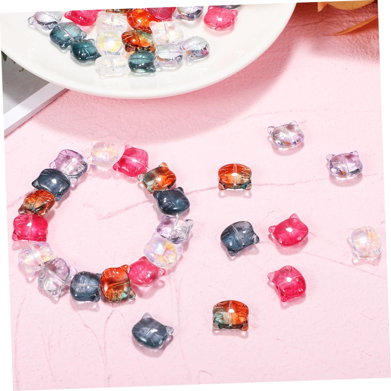 HOMSFOU Cuentas De Gato Para Pulseras De Cuentas Adorables Para Manualidades Y Bisutería Para Creación De Joyería Espaciadoras Y Accesorios De Diy 50 Piezas X 4