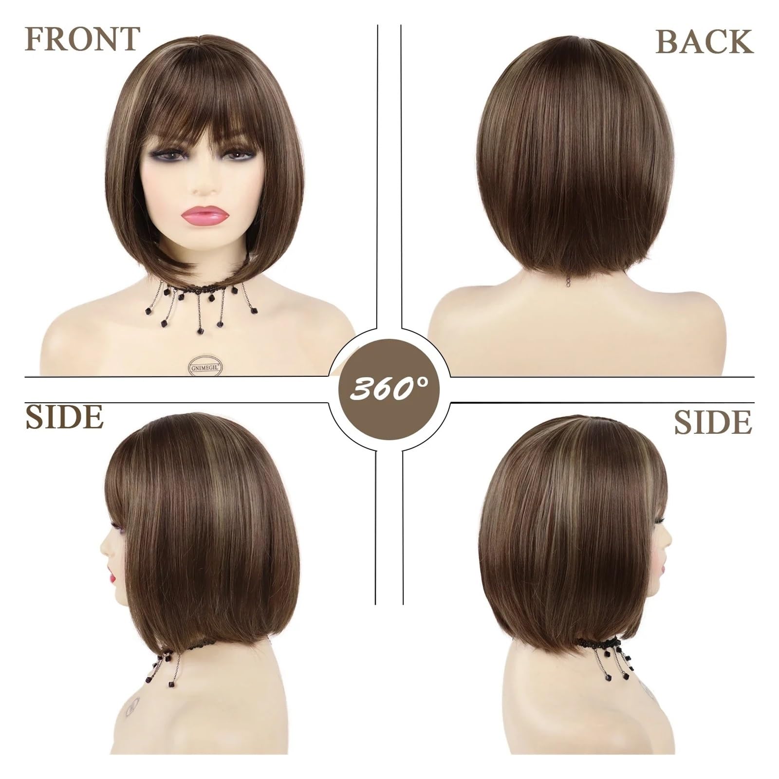 1 Stück Kurze Bob-Perücke, Synthetisches Haar for weiße Frauen, die Bob-Haarschnitte, modische Frisuren, Perücken, Geschenk for geduldige Senioren, ältere Menschen(Style-001)
