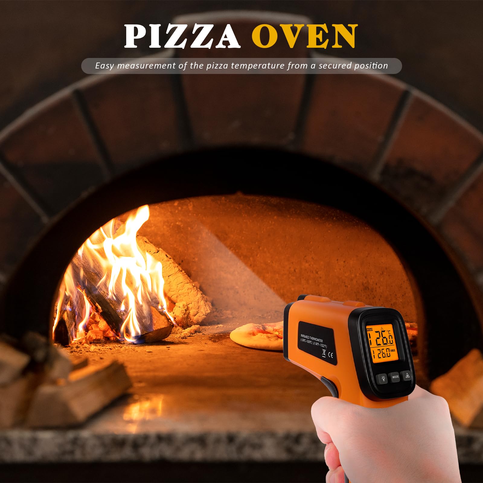 Termometro Laser Infrarossi -50°C -550°C Display LCD Regolabile per Cucina Forno Pizza