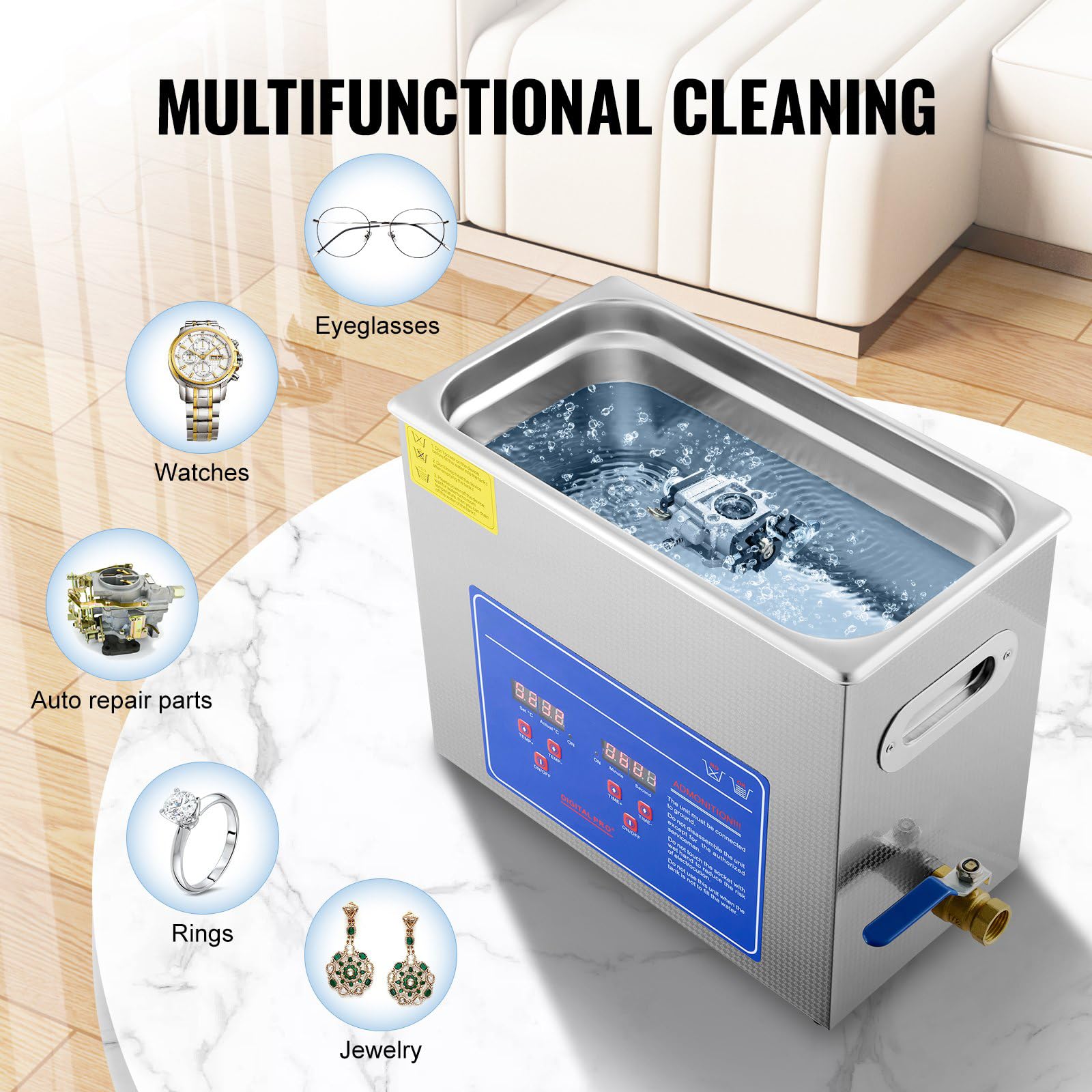 Limpiador ultrasónico 6L con calefacción y regulación del tiempo limpiador sónico profesional de acero inoxidable 180W 220V para joyas, laboratorios, equipos dentales e industriales