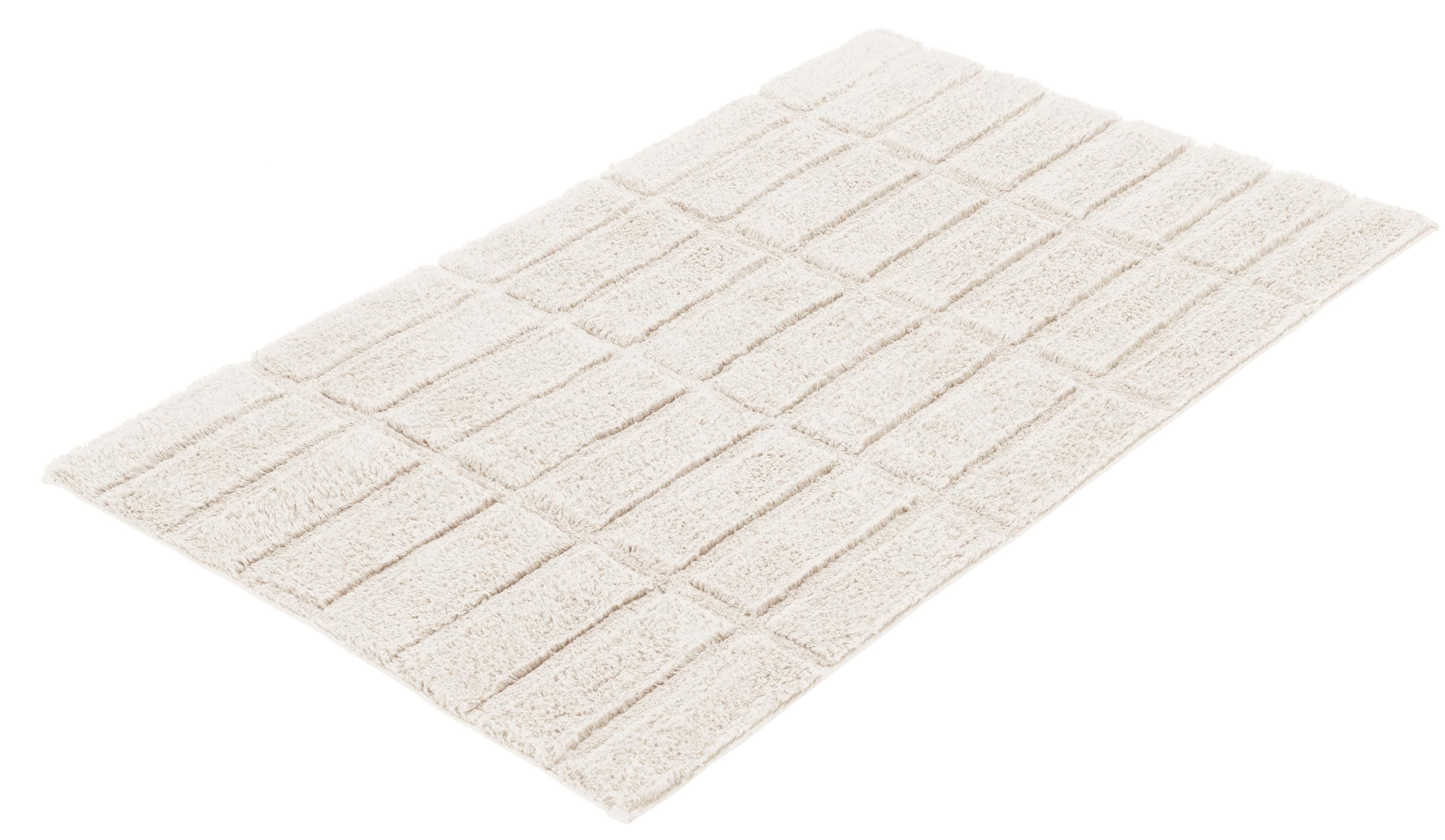 Kleine Wolke Badteppich Tiles Natur 60 x 100 cm | OEKO-TEX zertifiziert, rutschhemmende Unterseite, für Fußbodenheizung, maschinenwaschbar, 100% Baumwolle