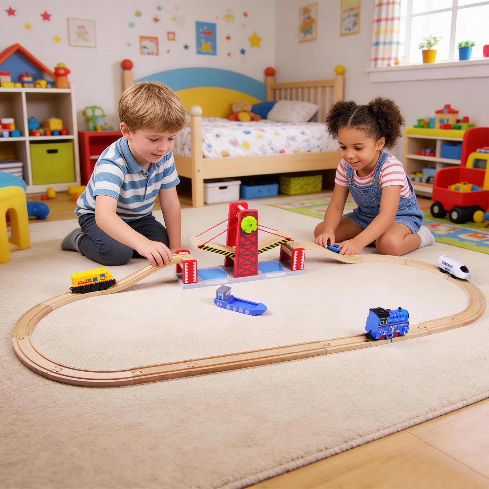 Ponte Sollevabile per Treni in Legno, Compatibile con Tutti i Principali Sistemi Ferroviari in Legno, Accessori per Binari in Legno, per Bambini dai 3 Anni in su