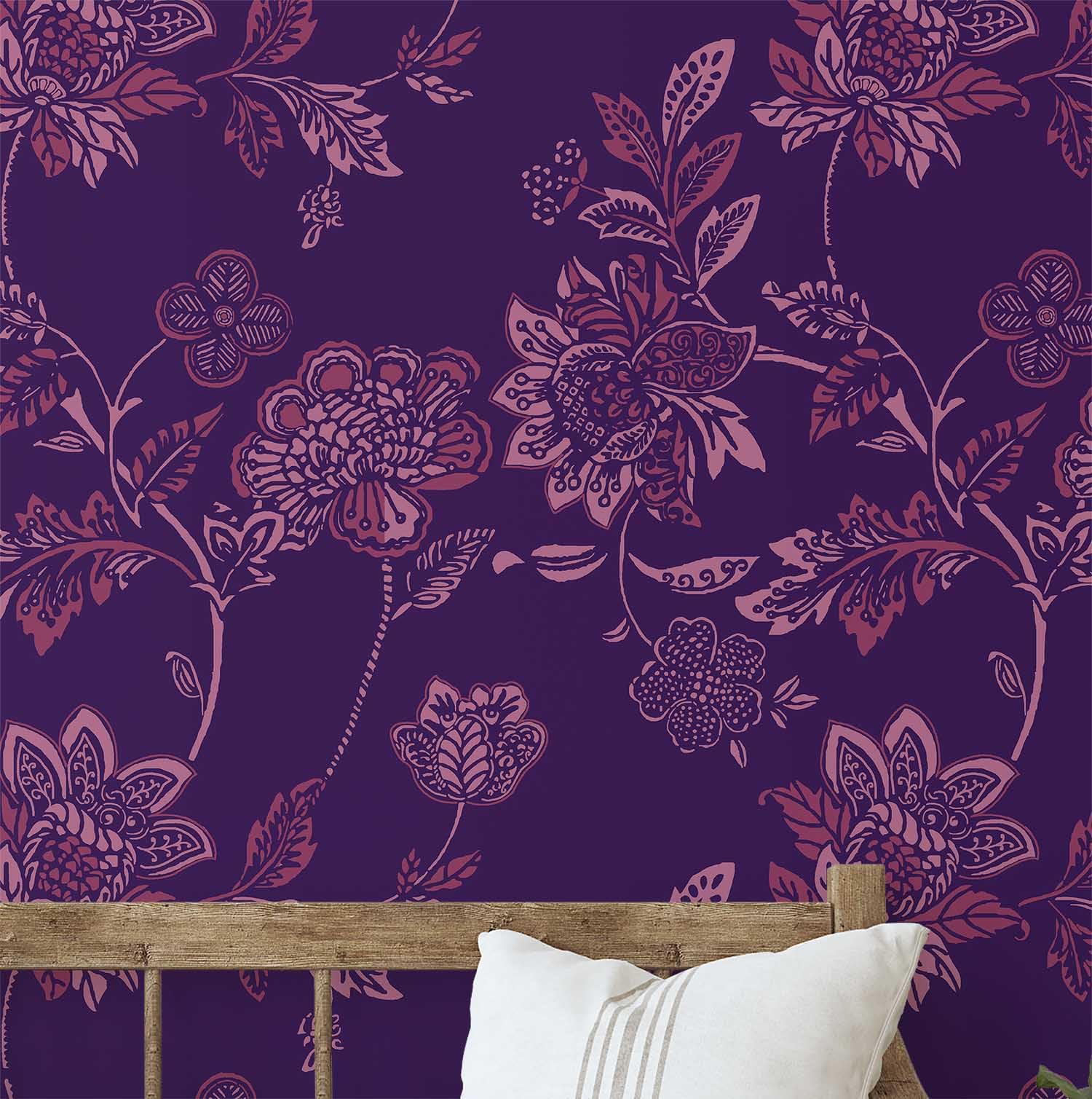 Papier peint floral vintage violet S4Sassy 63x304 cm pour chambre