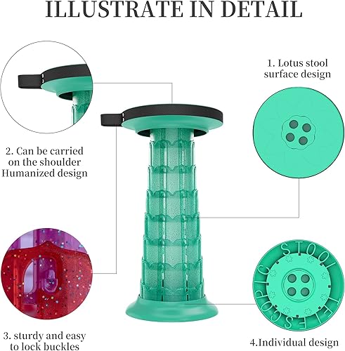 Miniatura 7 de ALEVMOOM Taburete plegable con cojín, telescópico portátil, capacidad de carga más resistente, 440.9 lbs, taburete plegable retráctil ajustable para