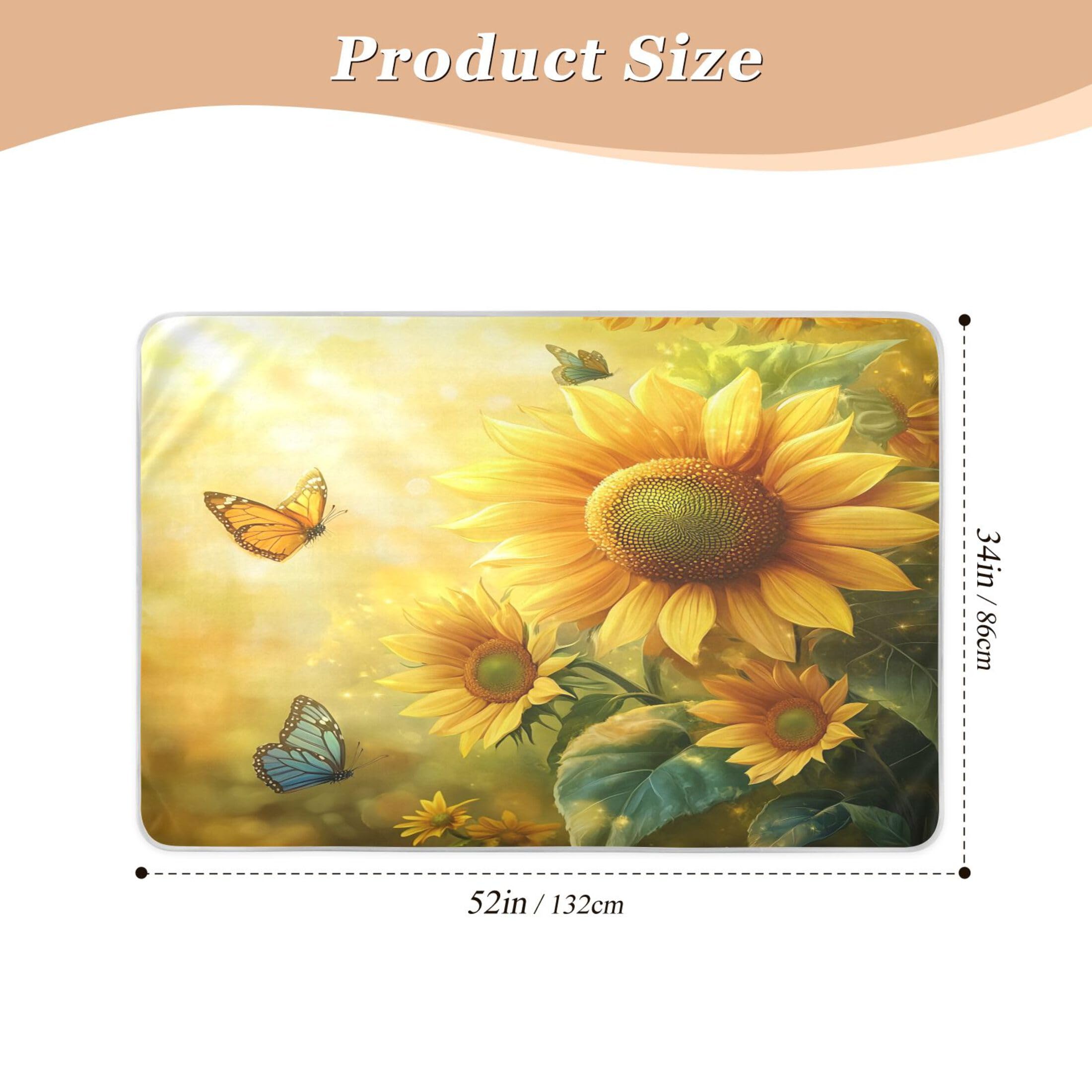Takiito Sunflowers Butterflies Bed Pad Reusable Bed Underpad Washable Waterproof Leak-Proof Quick Dry Incontinence Pee Pad for Toddlers Kids Adults Pets 34x52 in