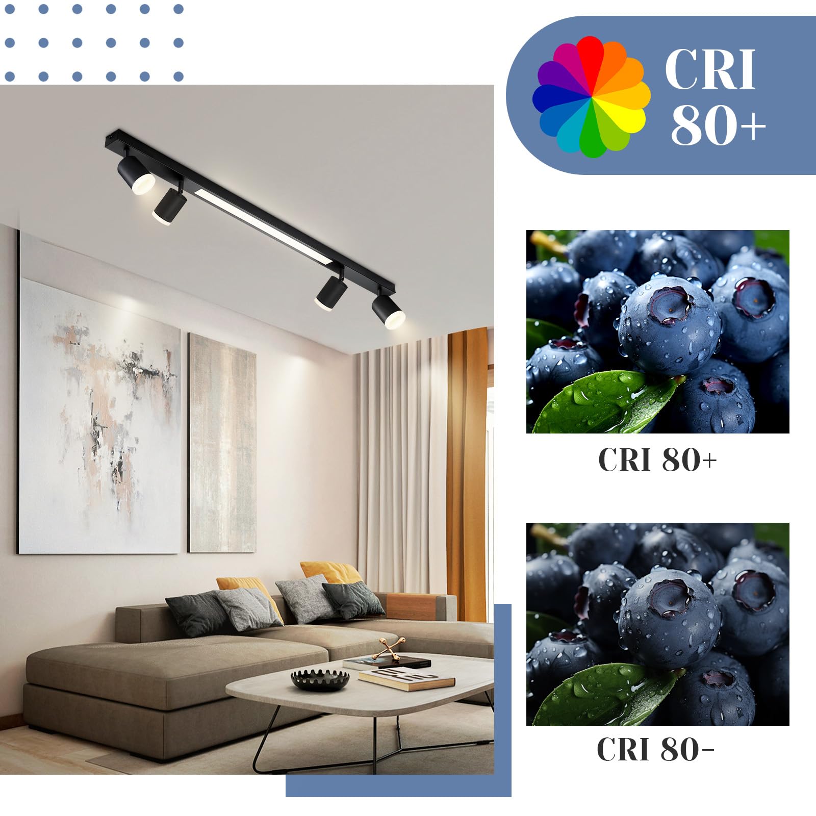 LED Deckenleuchte Dimmbar Deckenstrahler 4 Flammig Schwarz | Deckenspots mit Fernbediennung 3000K-6500K 38W Schwenkbar Modern für Wohnzimmer Schlafzimmer Küche Büro