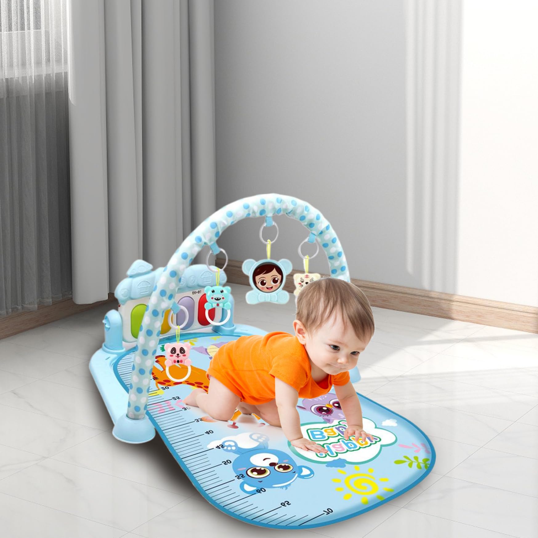 Centre d'activité pour bébé avec Music léger Baby Gym Play Mat avec Un Tapis de Jeu Amovible avec Pendentif avec Les Nouveau-nés et Les Tout-Petits Blue Early Development Activity Toys