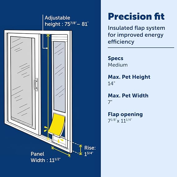 PetSafe Extreme Weather Sliding Glass Pet Door - Energy Efficient Entry for Dogs & Cats - Triple Flap with Magnetic Seal - Durable Aluminum Frame - Easy Install - Mediume