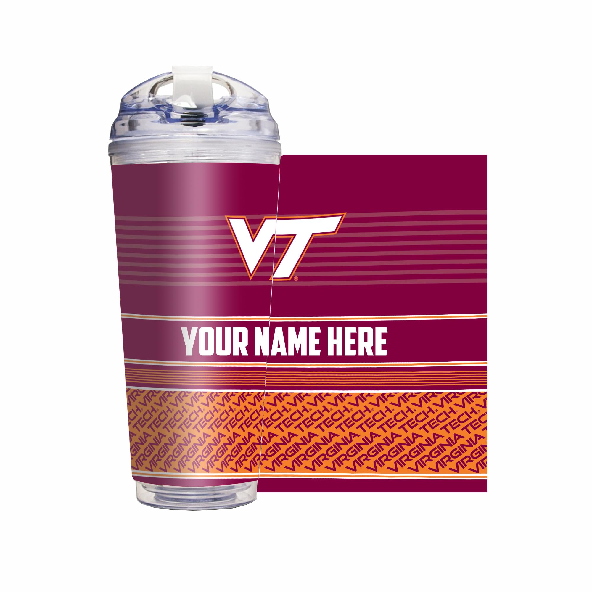 Rico Industries NCAA Virginia Tech Hokies 24oz Personalized Tumbler W/Hinged Lid - Team Colored Travel Tumbler - Keeps Drinks Cold or Hot