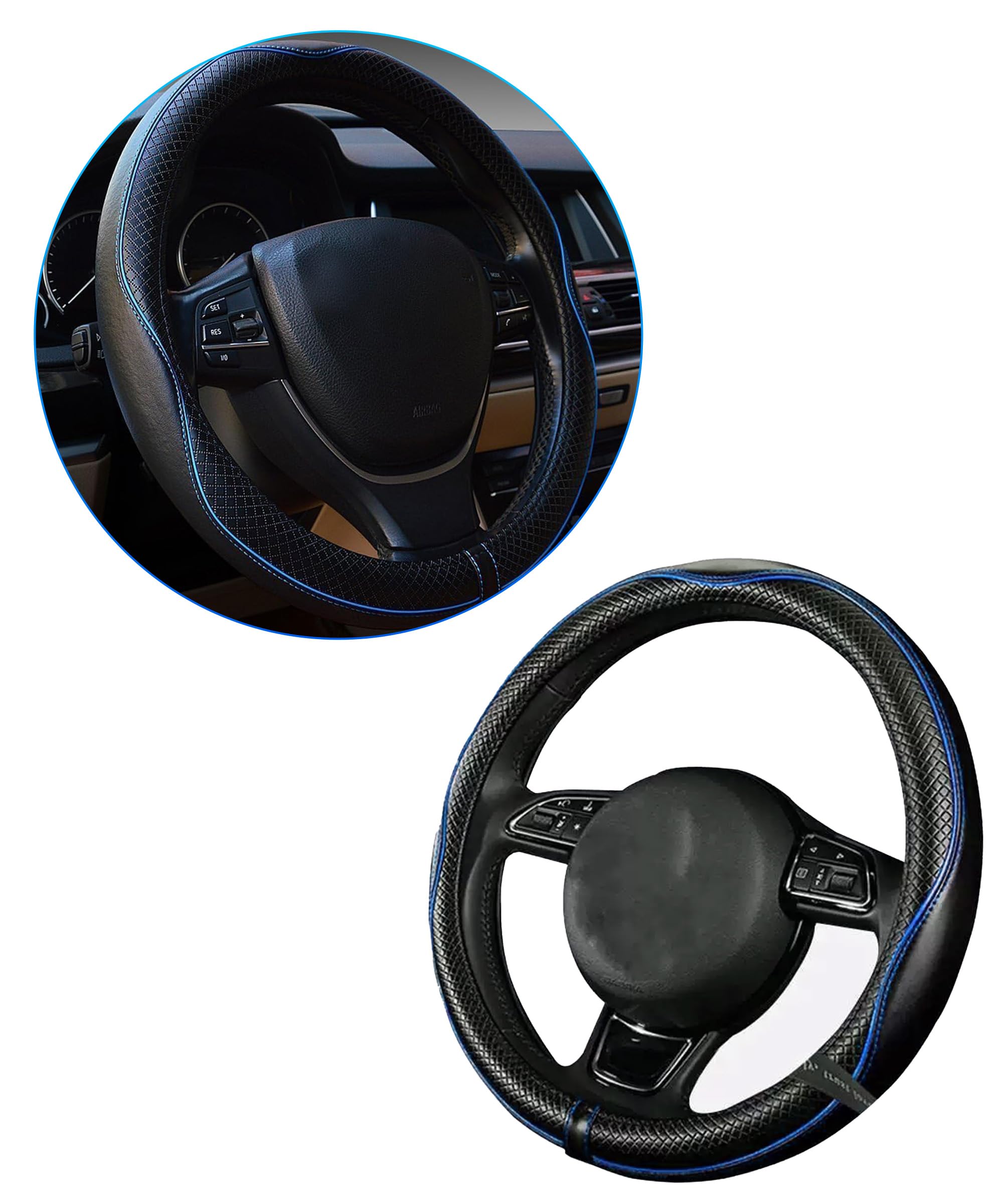Xibao Auto Zubehör,Lenkradbezug,Lenkrad Bezug,Lenkradhüllen,Auto Lenkrad,Geeignet für die Meisten Autos,Fahrzeuge und LKWs mit Einem Außendurchmesser des Lenkrads von 37–39 cm (Schwarz&Blau)